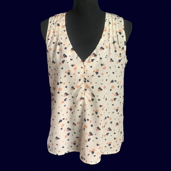 MIMO | Heart Print Henley Sleeveless Blouse Medium - Picture 1 of 6